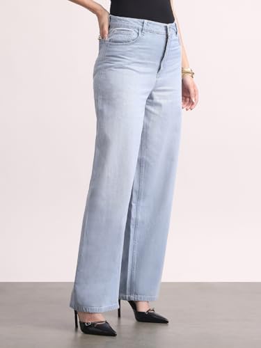 Image of Urbano Fashion Women's High Rise Loose Baggy Fit Washed Jeans Non-Stretchable
