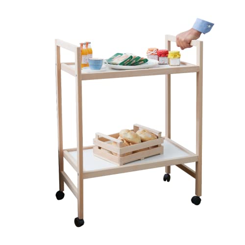 Carrello Multiuso, 2 Ripiani, 100% Legno Faggio, 34x60x83h cm, Con