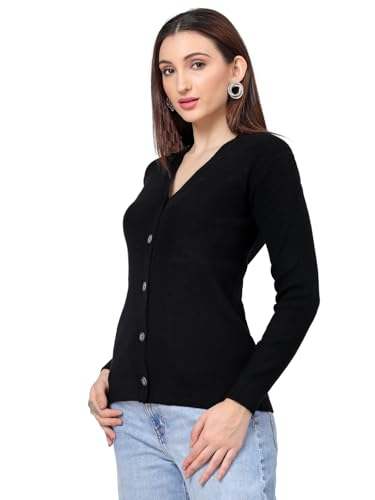 Image of Kalt Women Full Sleeves V-Neck Design Acrylic Cardigan Sweater