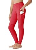 Willit Girls Horse Riding Pants Tights Kids Equestrian Breeches Knee-Patch Youth Schooling Tights Zipper Pockets Red M