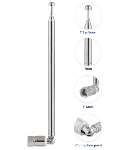 Antena de radio telescópica FM de 75 ohmios conector macho tipo F para receptor estéreo AM FM 4