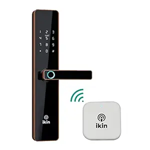 IKIN Smart WiFi Door Lock | Ultra + WiFi Gateway | WiFi Door Lock for Main Door | 7- Way Unlocking | Fingerprint | Mobile App | RFID Access | OTP Access | Pincode | Mechanical Key | Wooden Doors