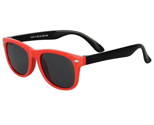 Mdvora Kids Polarized Sunglasses Toddler Sunglasses UV Protection Flexible Rubber Glasses Shades(1pcs Red-black)