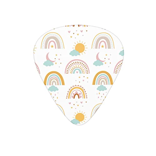 Lot de 12 médiators blancs pour guitare électrique, basse acoustique, motif arc-en-ciel, lune, soleil - Les Beatles, Paul McCartney, John Lennon, RIngo Starr, George Harrison Lot de 12 médiators blancs pour guitare électrique, basse acoustique, motif arc-en-ciel, lune, soleil