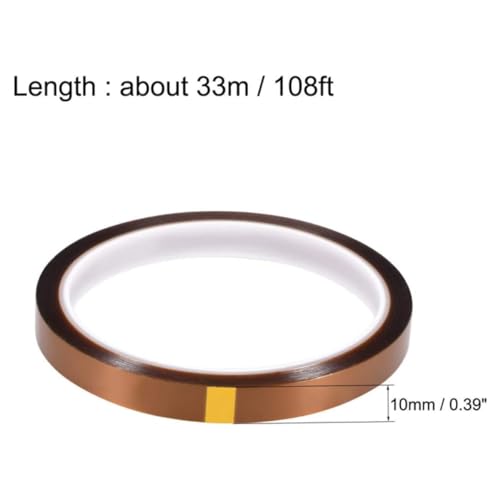 JJiaoLinin Hitzebeständiges Klebeband,Kapton Tape Hohen Temperaturen Hitzebeständig Tape Selbstklebend Isolierband Hohen Temperaturen Kapton Band Klebeband Bis 300°C Wärmeklasse（33 m x 10mm）