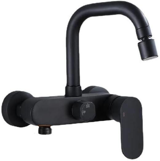 Black & Gold In-Wall Mixer Faucet, Dual-Option Single/Dual Outlet Brass Tap for Mop Pool(B)