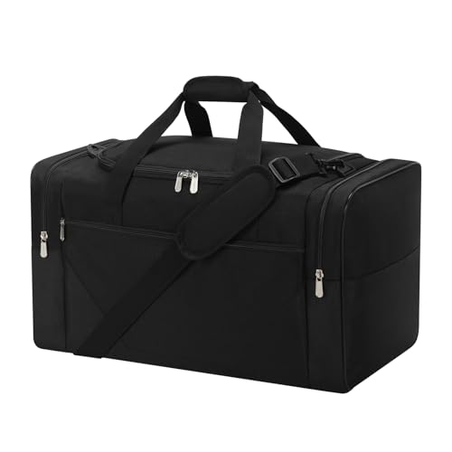 LONALIA 45L Sports Duffel Bag - 21 inch Gym Bag with Multi Pocket for Weekend, Travel, Overngiht - Black