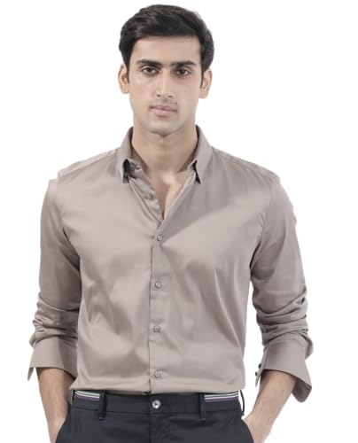 Image of IndoPrimo Men's Satin Shirt with Spread Collar Neck Line Solid Pattern Full Sleeves Regular Fit Western Style and Standard Length