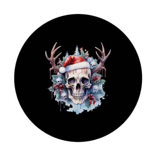 Frosty Celebration Skull Tee Christmas Matching Family Holid PopSockets Swappable PopGrip, Black - Image 3