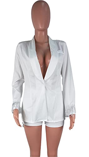 Womens Sexy 2 Pieces Back Slit Tassel Blazer Jackets Bodycon Shorts Party Casual Elegant Business Suit Outfits Set(Tassel White,Xl) #TOP4