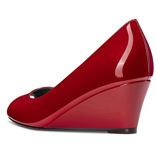 DearOnly Womens Wedge Pumps Peep Open Toe Slip On Low Block Chunky Heel Patent Dress Shoes Cute 2 Inch3