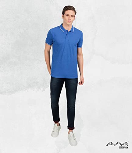 Image of AWG ALL WEATHER GEAR Men's Cotton Regular Fit Solid Polo Neck T-Shirt Navy Blue Melange
