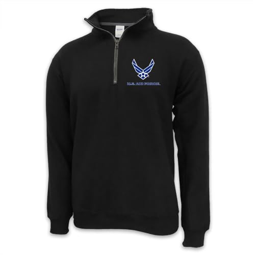 Armed Forces Gear Air Force Wings Mens Logo 1/4 Zip Sweatshirt (Black LG)