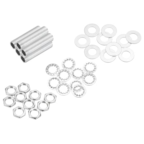 Image of MECCANIXITY 35Pcs 1.4 inch Lamp Pipe Nipples Kit with Hex Nuts Washers, M10 Fine Threaded Hollow Tube Repair Hardware Fasteners Assortment for Assembly Chandelier Ceiling Lamp DIY, Silver