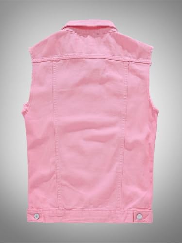 Image of Men's Sleeveless Ripped Denim Vest Casual Slim Fit Button Down Jeans Vests Jacket