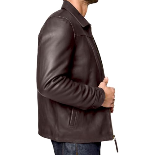 Image of Isaac & David Chicago Men's New Black /Brown Lambskin Leather Classic Open Bottom Jacket Motorcycle Vintage Racing Jacket