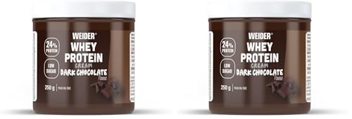 Weider Whey Protein Cream (250g) Sabor Chocolate Negro, Crema de untar con 24% de Proteínas, con Proteína de Suero de Leche, Sin Azúcar Añadido, Sin Aceite de Palma (Paquete de 2)