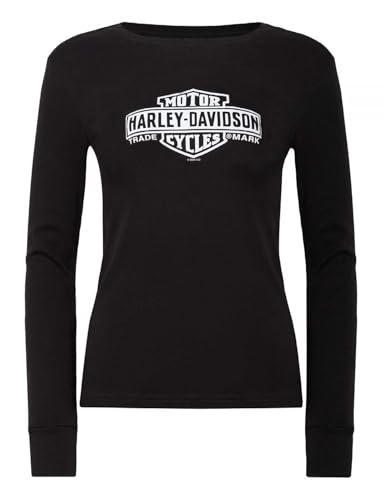 Harley-Davidson Camicia a maniche lunghe da donna con barra e scudo allungata, colore nero, nero, Large