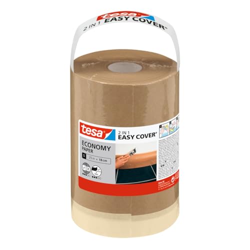 tesa Easy Cover UNIVERSAL Paper - 2in1 painters masking paper with self-adhesive masking tape for painting and renovations - 25 m x 18 cm
