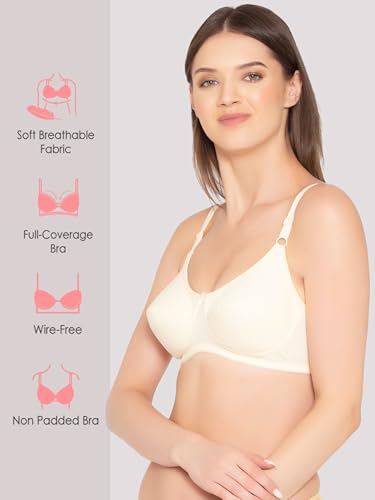 Image of Groversons Paris Beauty Women's Non-Padded Wire-Free Full Coverage Cotton Bra | Adjustable Straps | Hook & Eye Closure | Soft Everyday Bra