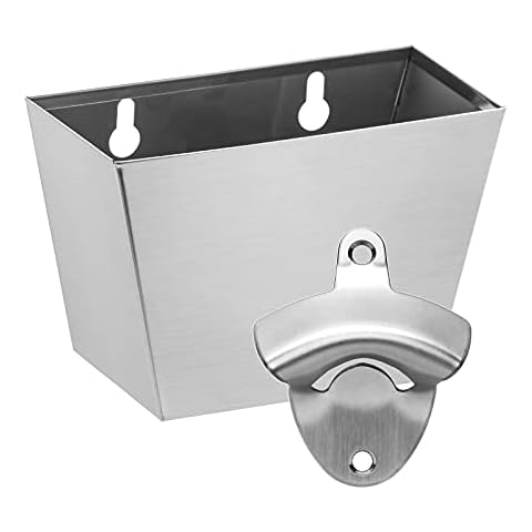 HAIICEN Stainless Steel Beer Bottle Opener Wall Mounted with Cap Catcher Brushed Silver Cover