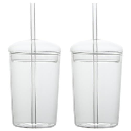 Tazas de vidrio con pajita estables con asa cómoda para evitar derrames en casa 2