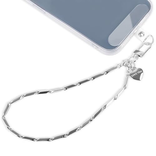 AULEEP Phone Chain Wristlet,Metal Hand Wrist Strap Lanyard,Phone Charm with Clear Tether Tab,Anti Theft Cellphone Strap Silver Bracelet Strap for Traveling Hiking Shopping - image 1
