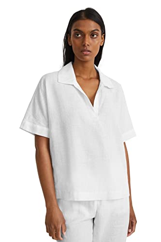 C&A Damen V-Ausschnitt Bluse Unifarben weiß 46