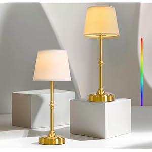 Oneach Cordless LED Table Lamp Set of 2, Portable Rechargeable Battery Powered Lighting, 3 Color Temperatures and 7 RGB Colors, Patio Table Lamp, Ambient Light for Restaurant, Bedroom, Balcony, Gold