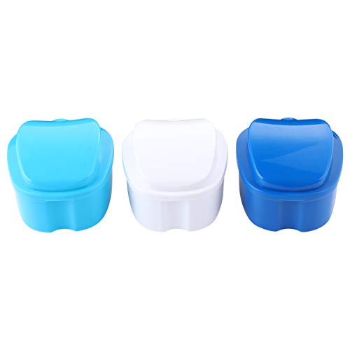 FONDOTIN 3Piezas Caja de Almacenamiento Portátil para Dentaduras Postizas Colores y Oscuro para Mantener