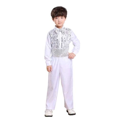 Boys Sequin Carnival Stage Uniform Sets,Recital Performance 4 Piece Outfits