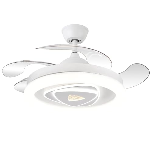 Ventilateur de plafond blanc pales rétractables LED 3 couleurs avec télécommande Ø107
