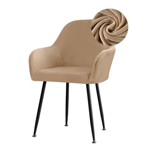 Funda de terciopelo para silla con reposabrazos, funda elástica para silla de comedor, moderna, lavable, para restaurante, hotel, decoración de banquetes (camello, 1 pieza)