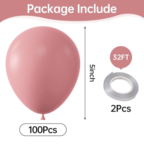 Image of KALOR Retro Pink Balloons,100 Pcs 5 Inch Blush Pink Latex Balloons for Balloon Garland Arch, Girl's Birthday Decoration, Wedding Party, Baby Shower Decorations