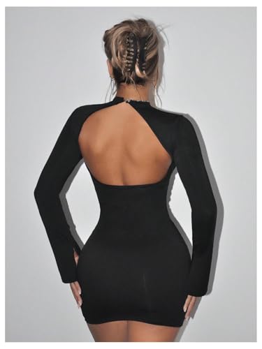Image of SHENHE Women's Sexy Open Back Sheer Mesh Long Sleeve Backless Bodycon Party Mini Dress