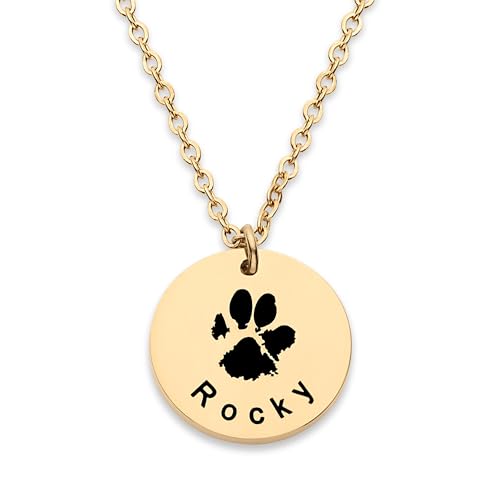 Dog Necklace for Women, Pet Memorial Personalized Dog Cat Paw Jewelry for Women, Custom Gifts for Dog Lover, Engraved Name Actual Paw or Nose Print Photo Picture, Loss of a Pet Dog, Mother’s Day Gift