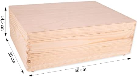 Unfinished Wood Box With Lid No Handles For Storage, Decoration, Organisation, Large Natural Wooden Craftsmanship, Rustic Home Decor, 40 x 30 x 14 cm.