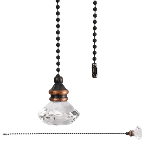 Image of GORGECRAFT 2PCS Ceiling Fan Pull Chain 13 Inches Light and Fan Cord Swith Connector Clear Crystal Diamond Fan Pull Chain Charms Ceiling Fan Pull Chain Extenders for Ceiling Light Lamp Fan