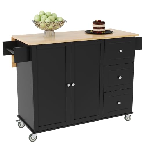 Kitchen-Island-with-Drop-Leaf-Large-Kitchen-Island-Cart-on-Wheels-with-Storage-527-Inch-Rolling-Kitchen-Cart-Black Kitchen Island with Drop Leaf Large Kitchen Island Cart on Wheels with Storage 527 Inch Rolling Kitchen Cart Black