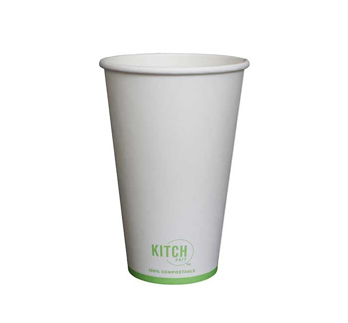 White Compostable Paper Hot Cup by KITCH24/7 – 16.0 fluid_ounces, Paper, White, Pack of 1000, Model KC-SC16W