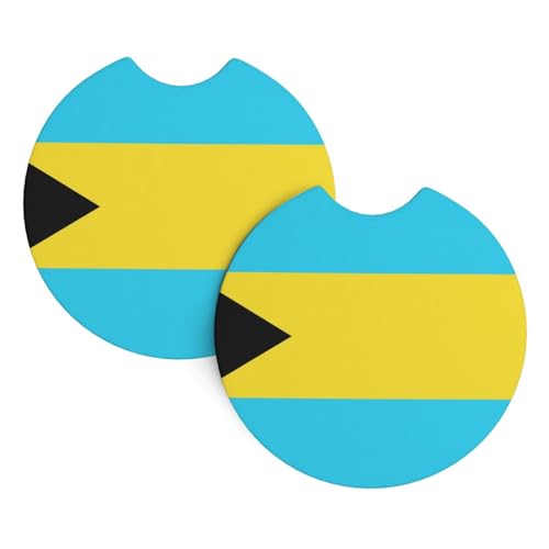 Lot De 2 sous-Verres pour Voiture Drapeau des Bahamas Bleu Mer Lot De 2 Tapis De Porte-Gobelet Isole Lavable sous-Verre pour Voiture, pour Faire La Fête, SUV, Tasses À Café, 6.9cm