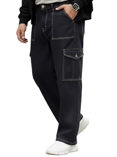 Image of Urbano Plus Men Mid Rise Loose Baggy Fit Cargo Jeans with 6 Pockets Non-Stretchable