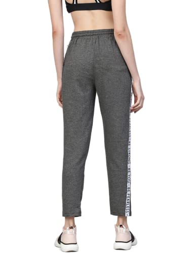 Image of Hubberholme Women's Cotton Blend Regular Fit Side Stripe Quote Printed Track Pants