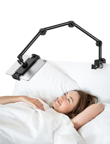 Jumkeet Support Tablette pour Lit, Support Réglable Rotatif à 360° avec Bras Stable, Bras Pliable pour iPhone Samsung Smartphone Series/iPad/Nintendo...