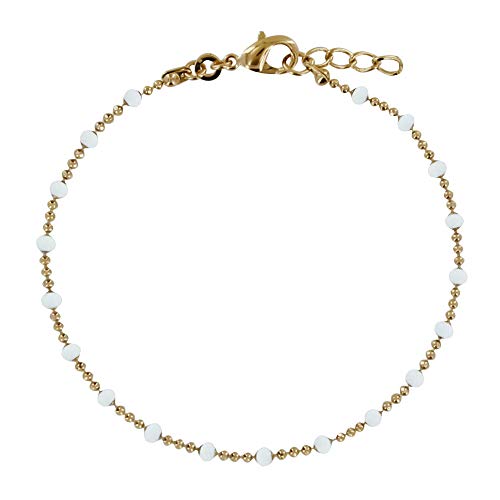 Bracelet plaqué or billes et perles blanches Les Poulettes