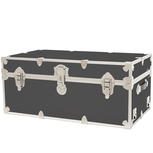Rhino Trunk & Case Large Armor Camp Trunk - Secure Dorm Storage Chest - Ideal Summer Camp Footlocker - Strong College Trunks Made In The USA - 1000+ Pounds Sitting Capacity 32"x18"x14" (Slate)