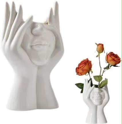 1Pcs, Stylish Modern Face Planter with Hands – Artistic Indoor Head Vase for Flowers, Succulents, Herbs | Multifunctional Sculpture Pot & Tabletop Organizer for Room, Office, Vanity Décor.-picture-42