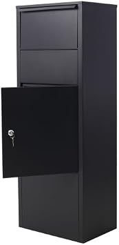 Large Package Delivery Parcel Mail Drop Box for Black, 10.5 x 15.5 x 41.30,with Lockable Storage Compartment Heavy Duty Weatherproof for Express Mail Delivery for Home & Business Use