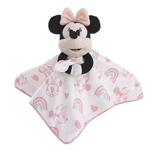 Image of Disney Minnie Mouse White, Pink, and Aqua Rainbow and Heart Lovey Security Blanket