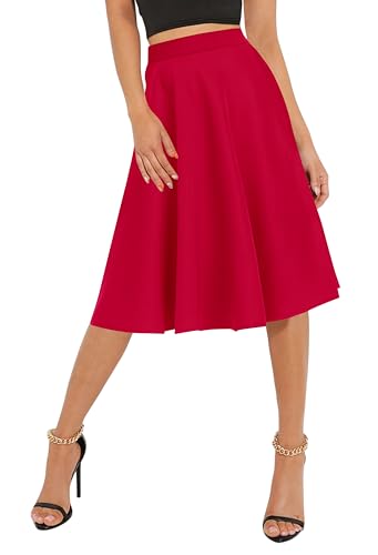Urban CoCo Women's Basic Elastic Waist A-line Solid Flared Midi